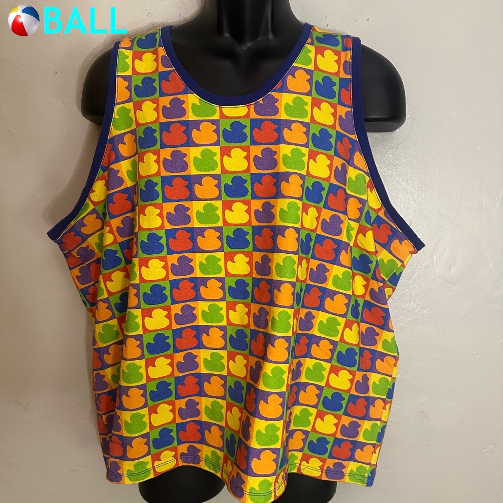 Ball Rubber Duck Print Tank Top 25" armpit to armpit Gently worn Cotton blend